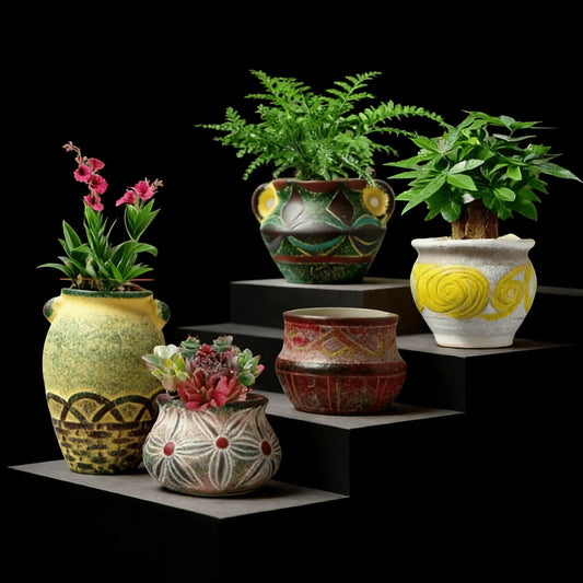 5-Pack Hand-Painted Drippy Glaze Planters – Vintage Ceramic Set for Succulents and Small Indoor Plants