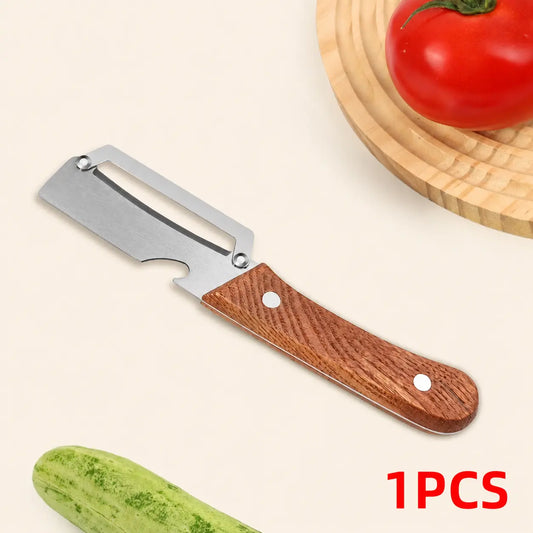 2-Piece Wooden-Handled Vegetable & Fruit Peeler Set – Stainless Steel Blade with Built-in Bottle Opener