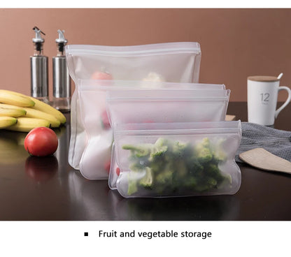 Reusable Silicone Food Storage Bags – Leakproof Stand-Up Zip Containers for Lunch & Fresh Food
