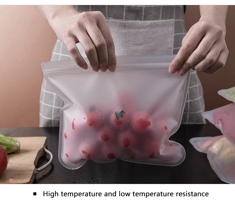 Reusable Silicone Food Storage Bags – Leakproof Stand-Up Zip Containers for Lunch & Fresh Food