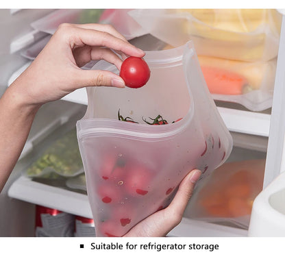 Reusable Silicone Food Storage Bags – Leakproof Stand-Up Zip Containers for Lunch & Fresh Food