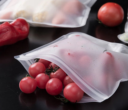 Reusable Silicone Food Storage Bags – Leakproof Stand-Up Zip Containers for Lunch & Fresh Food