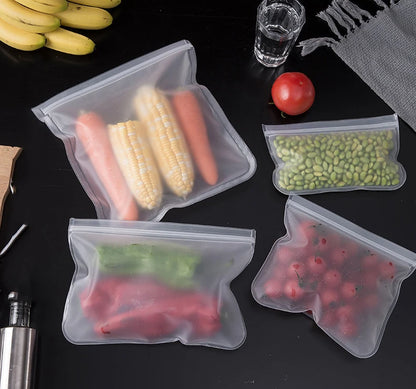 Reusable Silicone Food Storage Bags – Leakproof Stand-Up Zip Containers for Lunch & Fresh Food