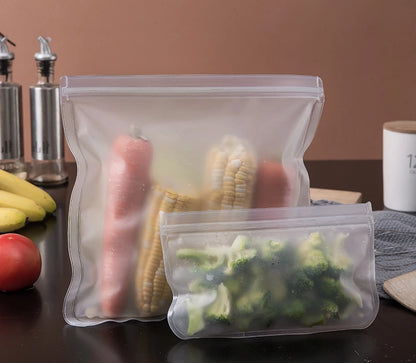 Reusable Silicone Food Storage Bags – Leakproof Stand-Up Zip Containers for Lunch & Fresh Food
