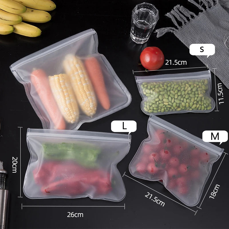 Reusable Silicone Food Storage Bags – Leakproof Stand-Up Zip Containers for Lunch & Fresh Food