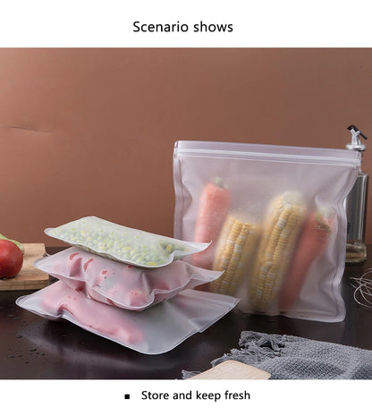 Reusable Silicone Food Storage Bags – Leakproof Stand-Up Zip Containers for Lunch & Fresh Food