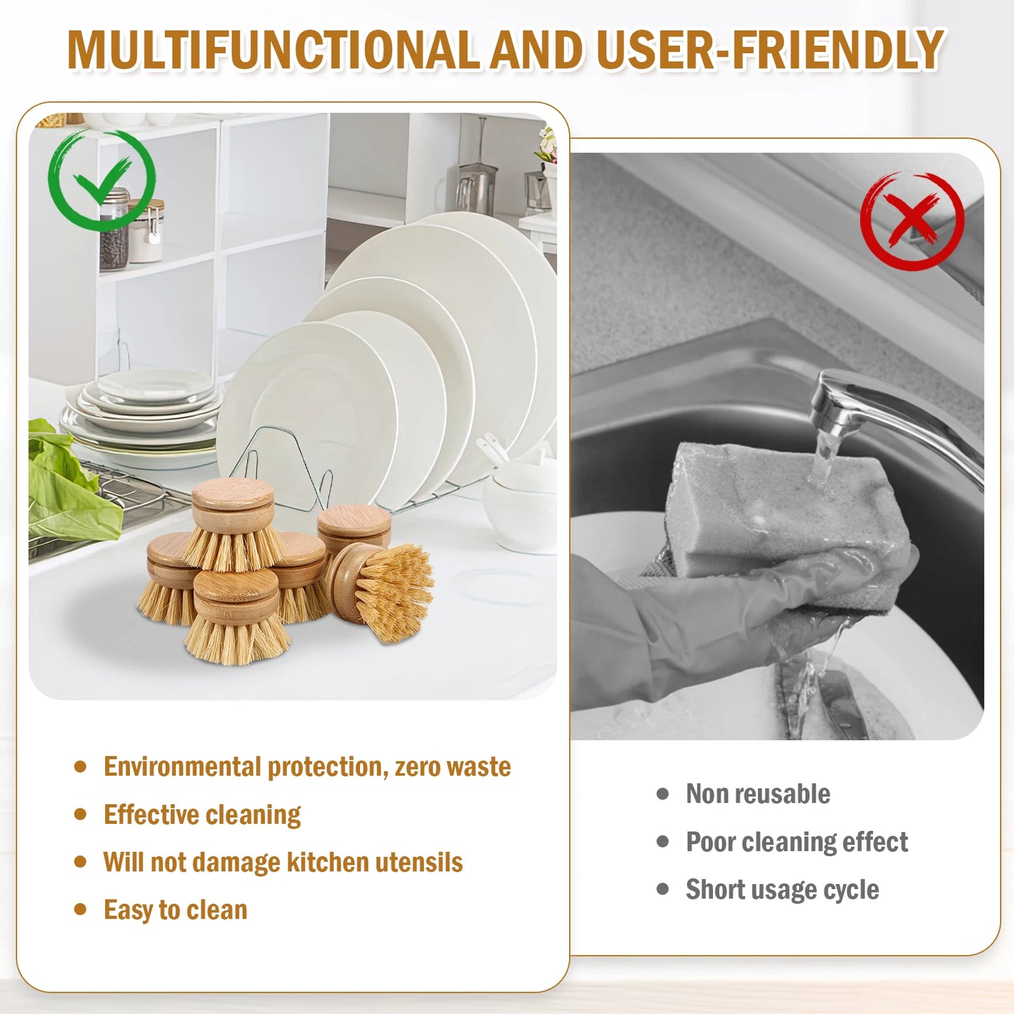 Natural Bamboo Kitchen Dish Brush – Eco-Friendly Pot & Stove Scrubber