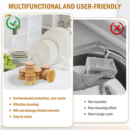 Natural Bamboo Kitchen Dish Brush – Eco-Friendly Pot & Stove Scrubber
