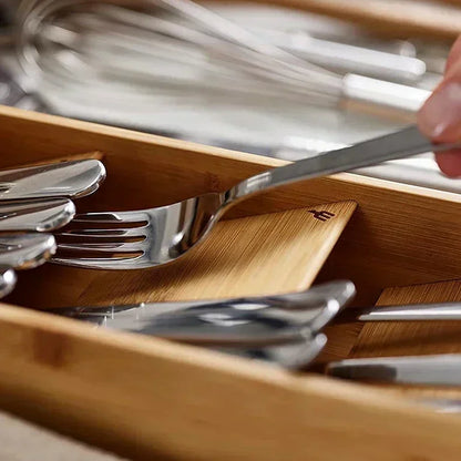 Expandable Bamboo Cutlery Drawer Organizer for Kitchen Utensils