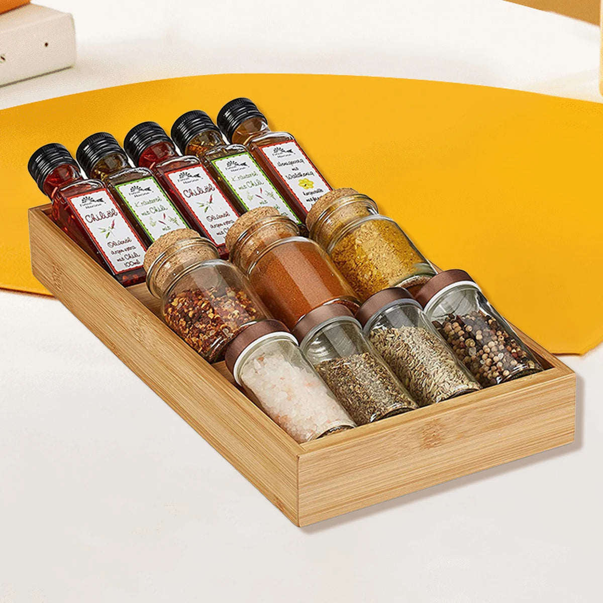 3-Tier Bamboo Spice Rack for Kitchen Countertop Storage and Organization
