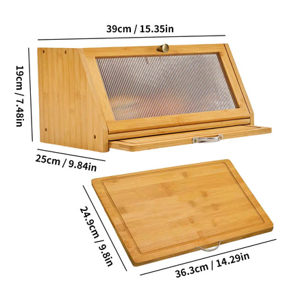 Bamboo Bread Box & Cutting Board Combo with Pantry Storage