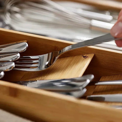 Expandable Bamboo Cutlery Drawer Organizer for Kitchen Utensils