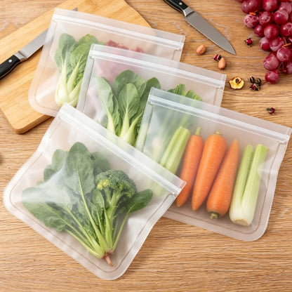 Reusable Silicone Food Storage Bags – Leakproof Stand-Up Zip Containers for Lunch & Fresh Food
