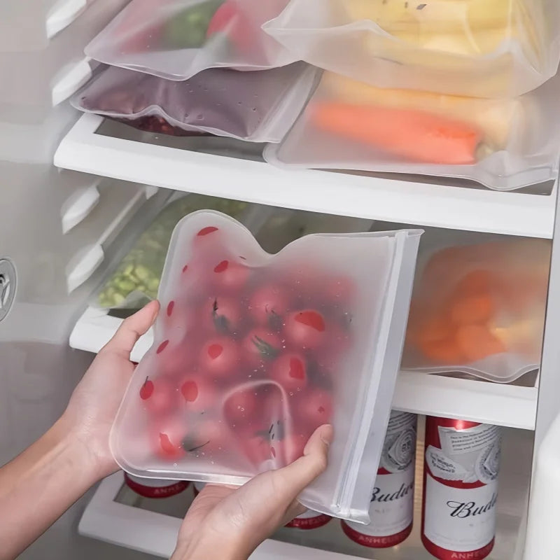 Reusable Silicone Food Storage Bags – Leakproof Stand-Up Zip Containers for Lunch & Fresh Food