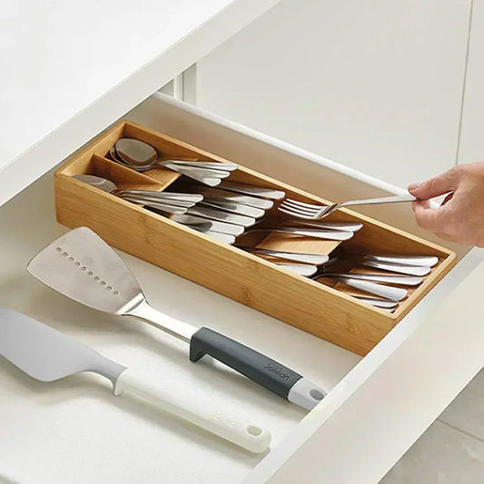 Expandable Bamboo Cutlery Drawer Organizer for Kitchen Utensils