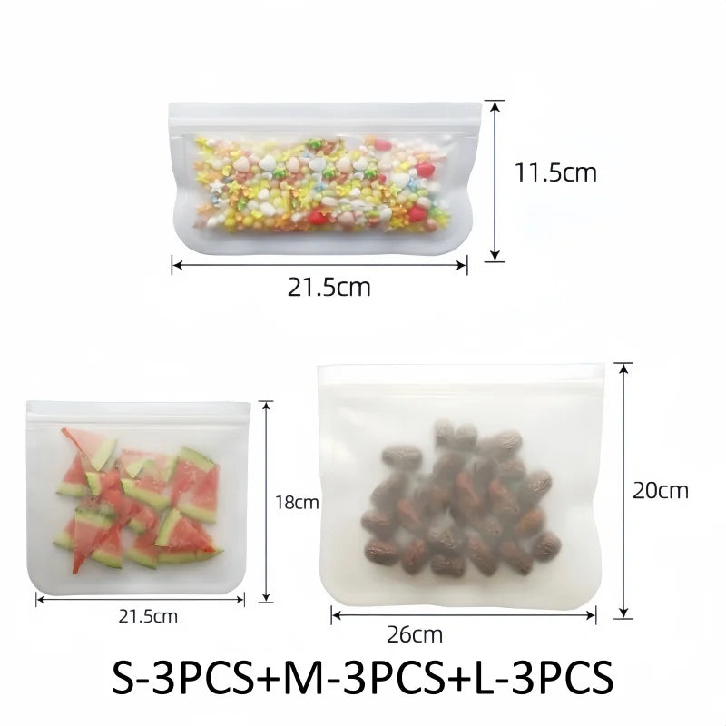 Reusable Silicone Food Storage Bags – Leakproof Stand-Up Zip Containers for Lunch & Fresh Food