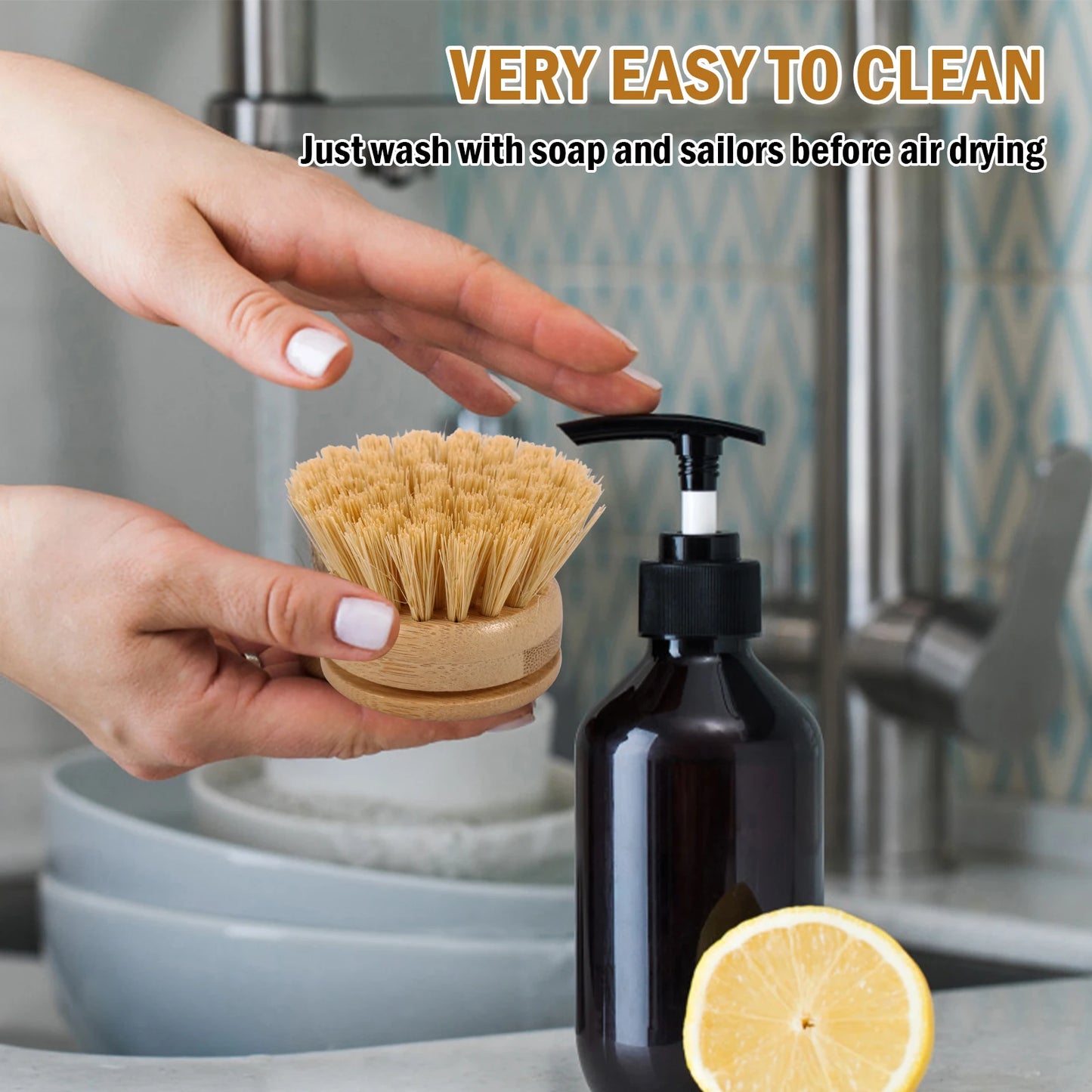 Natural Bamboo Kitchen Dish Brush – Eco-Friendly Pot & Stove Scrubber