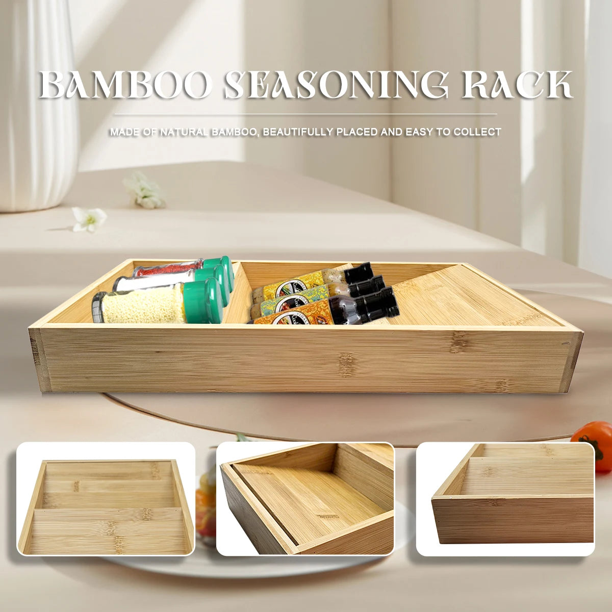 3-Tier Bamboo Spice Rack for Kitchen Countertop Storage and Organization