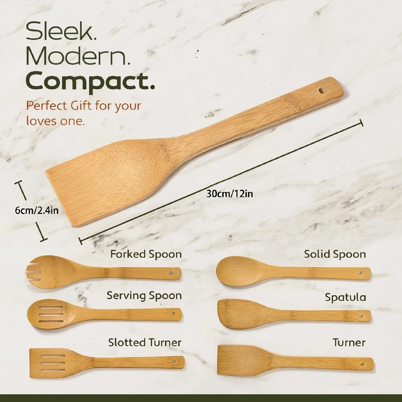 6-Piece Bamboo Wooden Utensil Set for Cooking & Kitchen Use