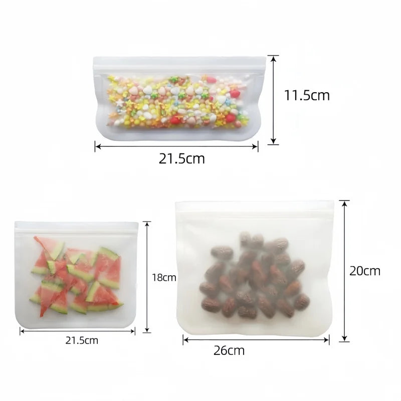 Reusable Silicone Food Storage Bags – Leakproof Stand-Up Zip Containers for Lunch & Fresh Food