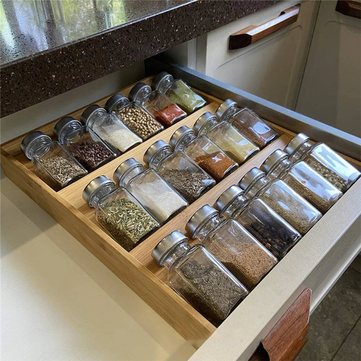 3-Tier Bamboo Spice Rack for Kitchen Countertop Storage and Organization