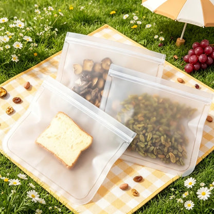 Reusable Silicone Food Storage Bags – Leakproof Stand-Up Zip Containers for Lunch & Fresh Food
