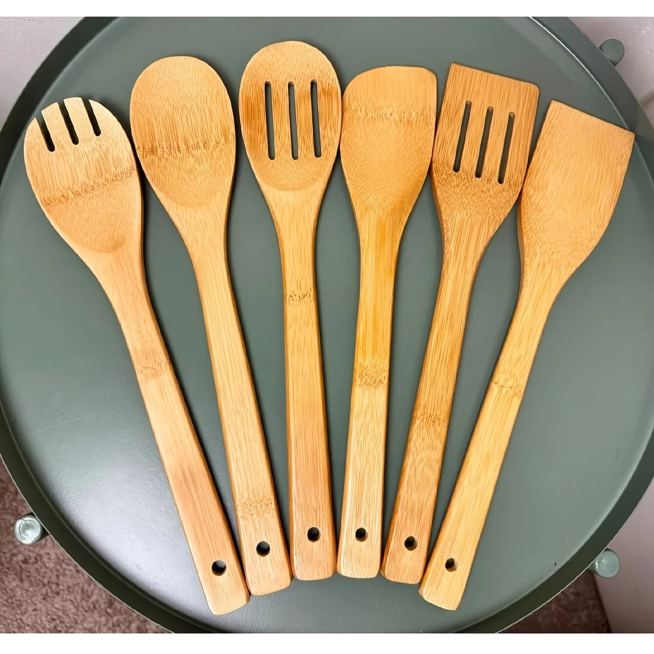6-Piece Bamboo Wooden Utensil Set for Cooking & Kitchen Use