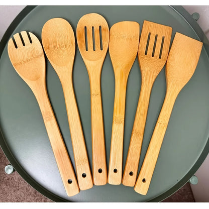 6-Piece Bamboo Wooden Utensil Set for Cooking & Kitchen Use