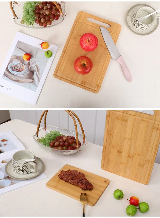 Double-Sided Bamboo Cutting Board with Stand – Anti-Mold Kitchen Chopping Board