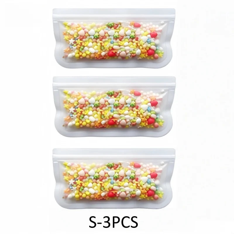 Reusable Silicone Food Storage Bags – Leakproof Stand-Up Zip Containers for Lunch & Fresh Food