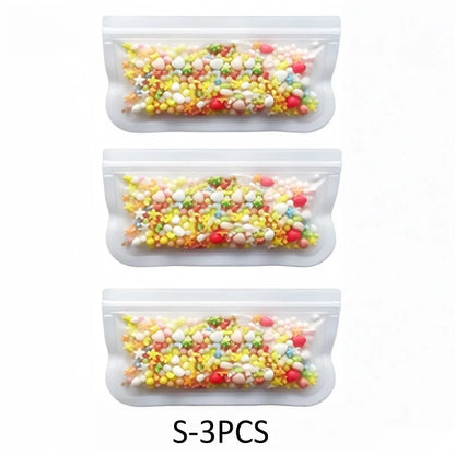 Reusable Silicone Food Storage Bags – Leakproof Stand-Up Zip Containers for Lunch & Fresh Food