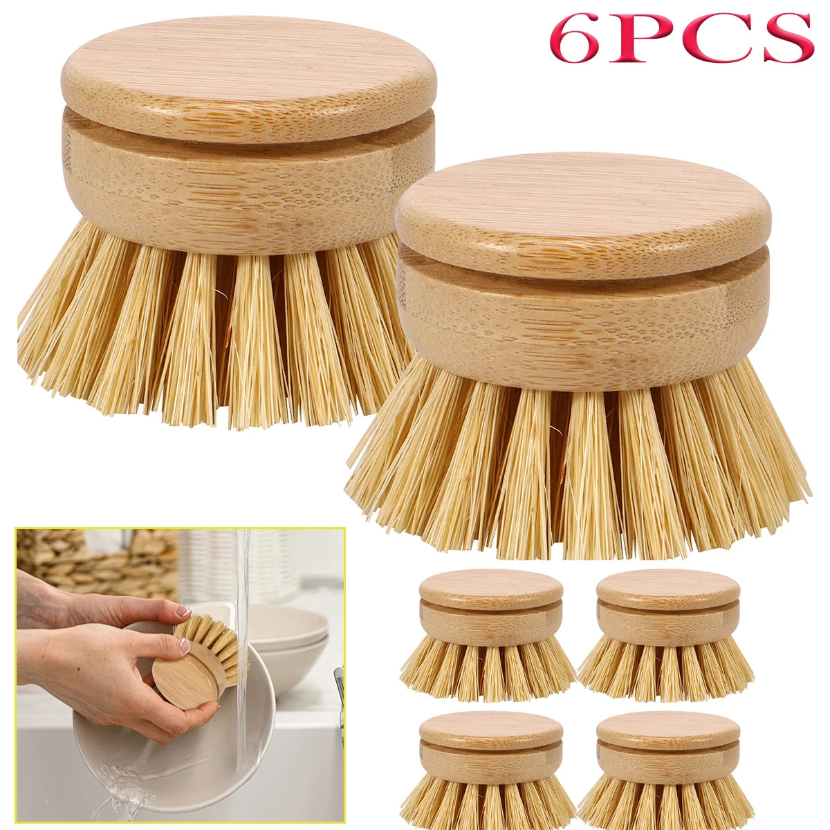 Natural Bamboo Kitchen Dish Brush – Eco-Friendly Pot & Stove Scrubber