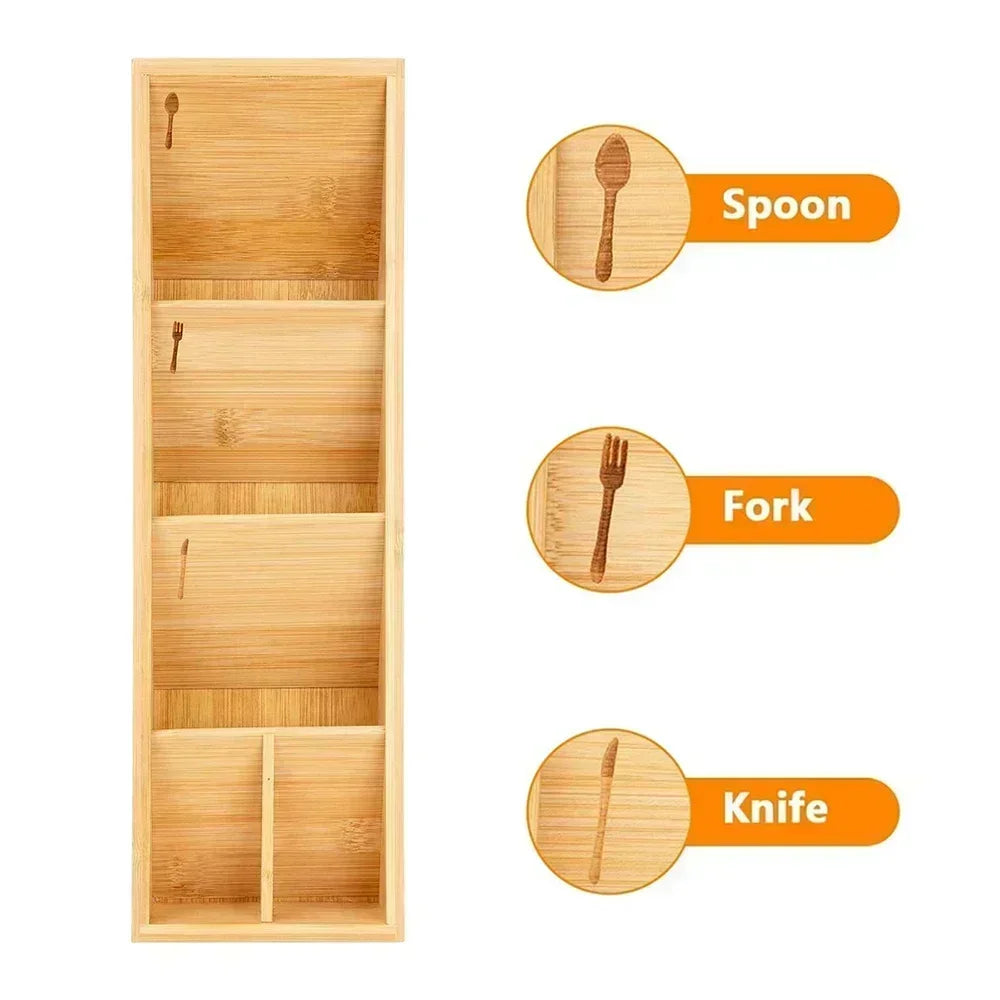 Expandable Bamboo Cutlery Drawer Organizer for Kitchen Utensils
