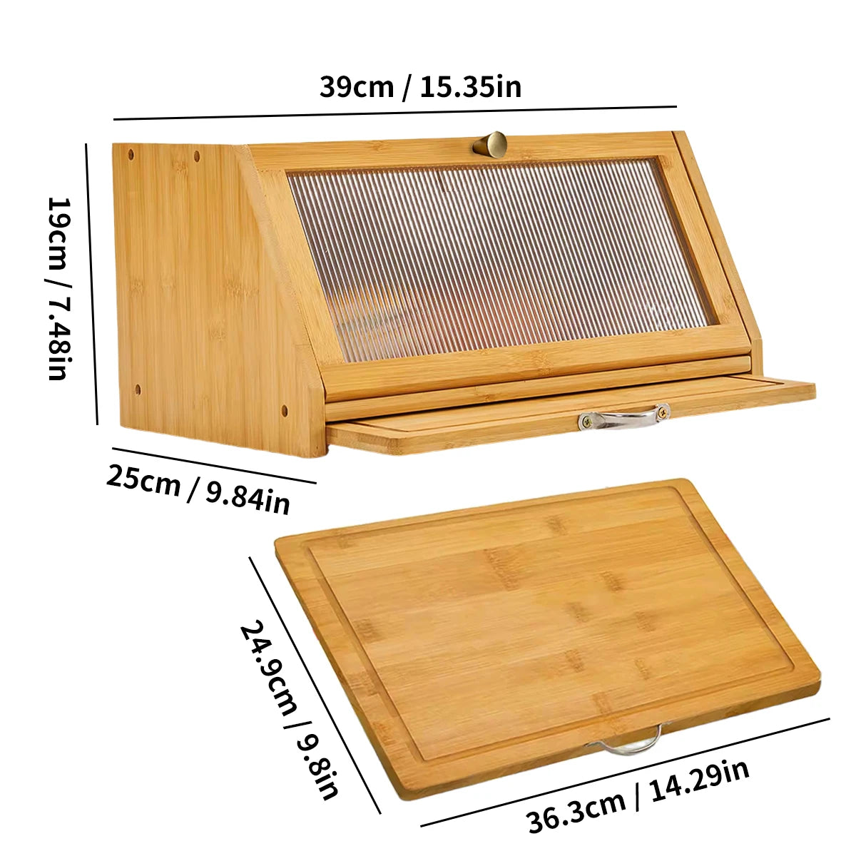 Bamboo Bread Box & Cutting Board Combo with Pantry Storage