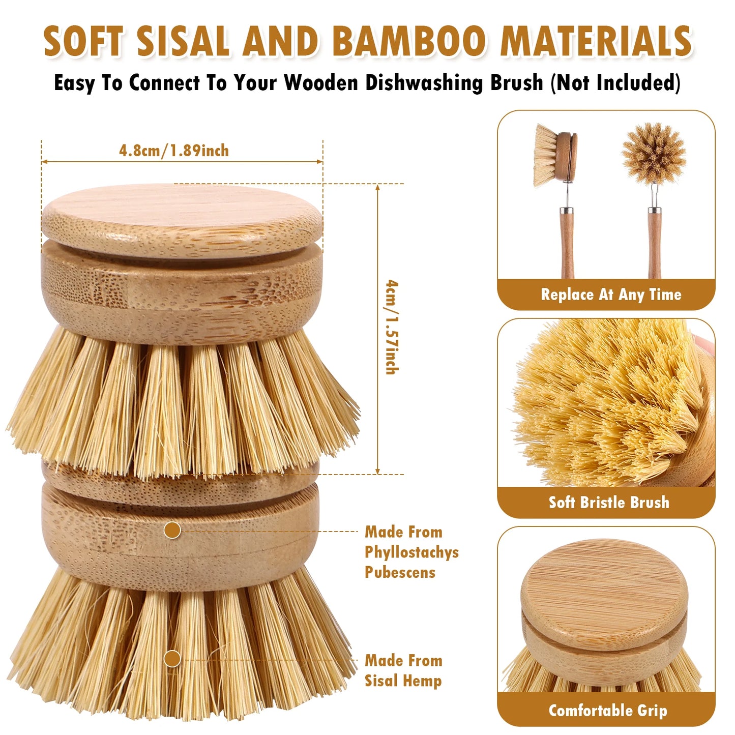 Natural Bamboo Kitchen Dish Brush – Eco-Friendly Pot & Stove Scrubber