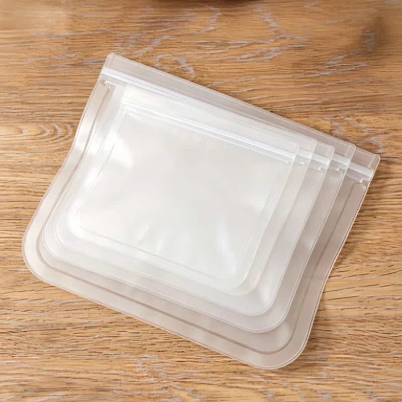 Reusable Silicone Food Storage Bags – Leakproof Stand-Up Zip Containers for Lunch & Fresh Food