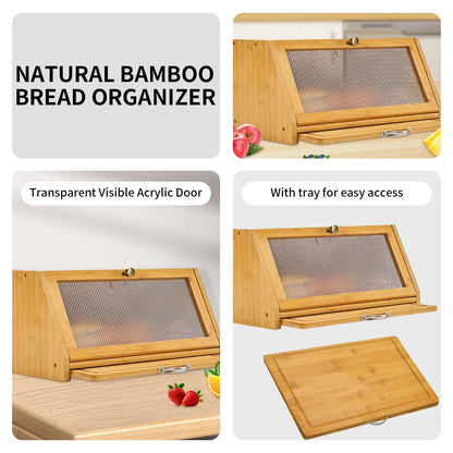 Bamboo Bread Box & Cutting Board Combo with Pantry Storage