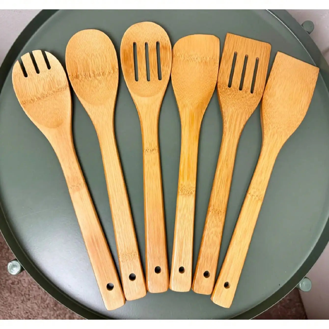 6-Piece Bamboo Wooden Utensil Set for Cooking & Kitchen Use