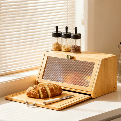 Bamboo Bread Box & Cutting Board Combo with Pantry Storage