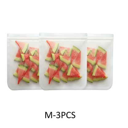 Reusable Silicone Food Storage Bags – Leakproof Stand-Up Zip Containers for Lunch & Fresh Food