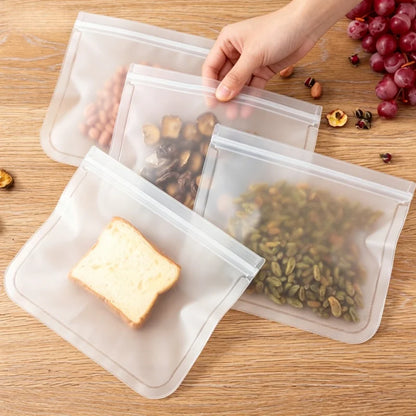 Reusable Silicone Food Storage Bags – Leakproof Stand-Up Zip Containers for Lunch & Fresh Food