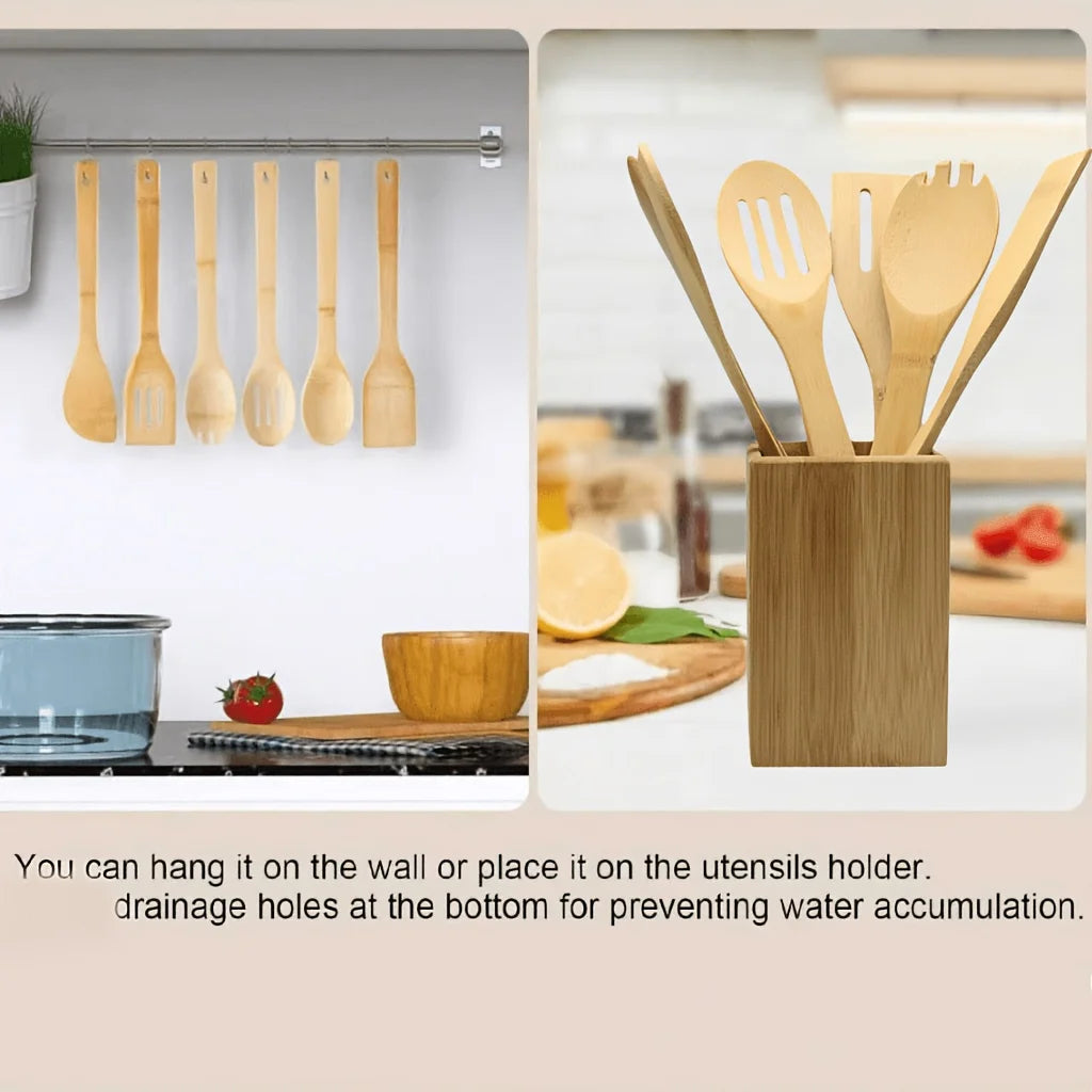 6-Piece Bamboo Wooden Utensil Set for Cooking & Kitchen Use
