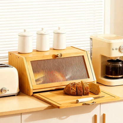 Bamboo Bread Box & Cutting Board Combo with Pantry Storage