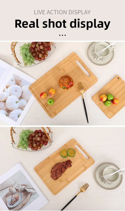 Double-Sided Bamboo Cutting Board with Stand – Anti-Mold Kitchen Chopping Board