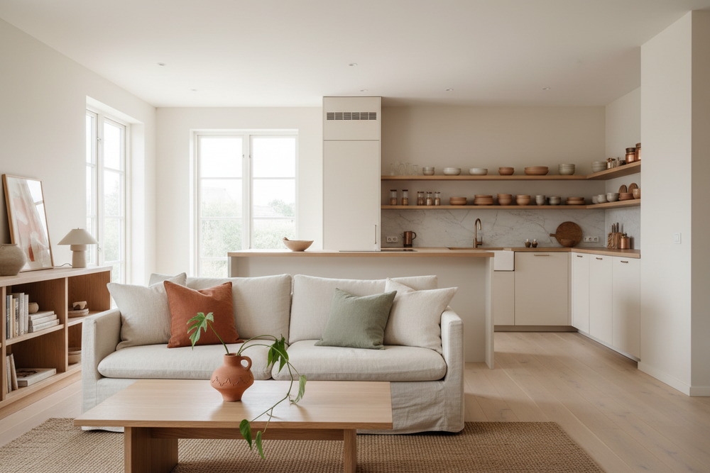 Nest Bloom Living Room with Open Kitchen